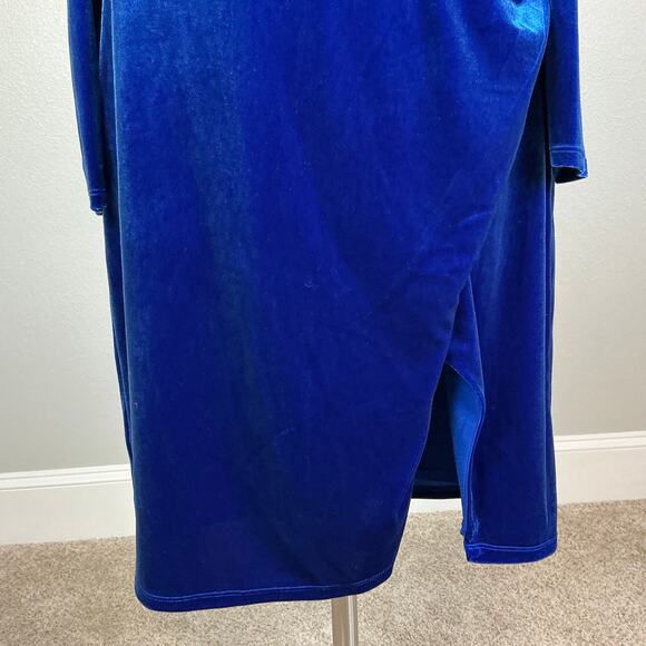 Velvet Long Sleeve Cocktail Dress Blue Size 10 Ralph Lauren Side Slit Sheath - Picture 8 of 14